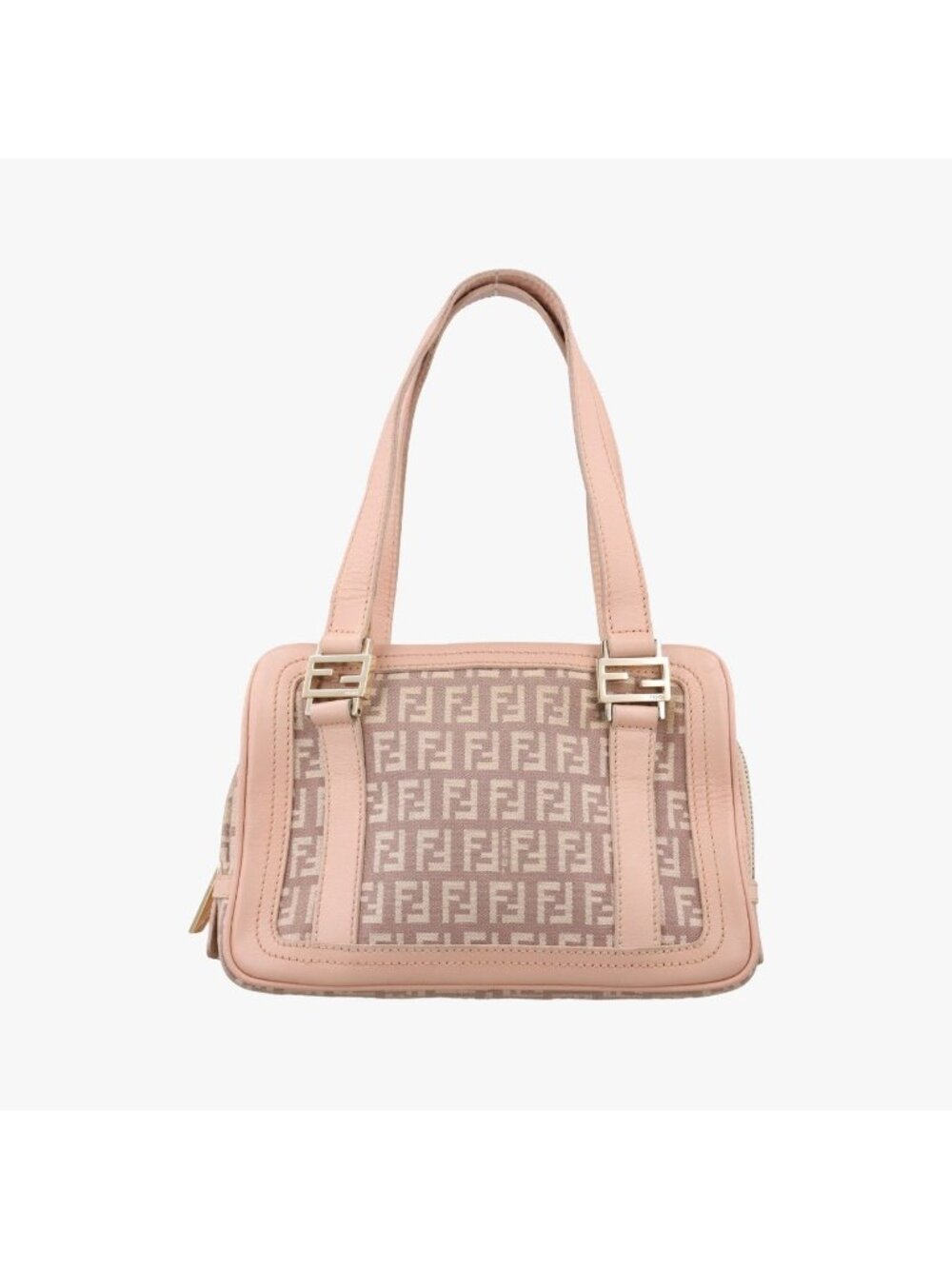 Fendi Zucchino Beige Pink Canvas Leather Handbag